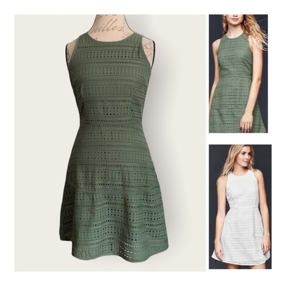 Gap Sleeveless Yoked Eyelet Fit and Flare Dress - Cool Olive - Picture 15 of 15